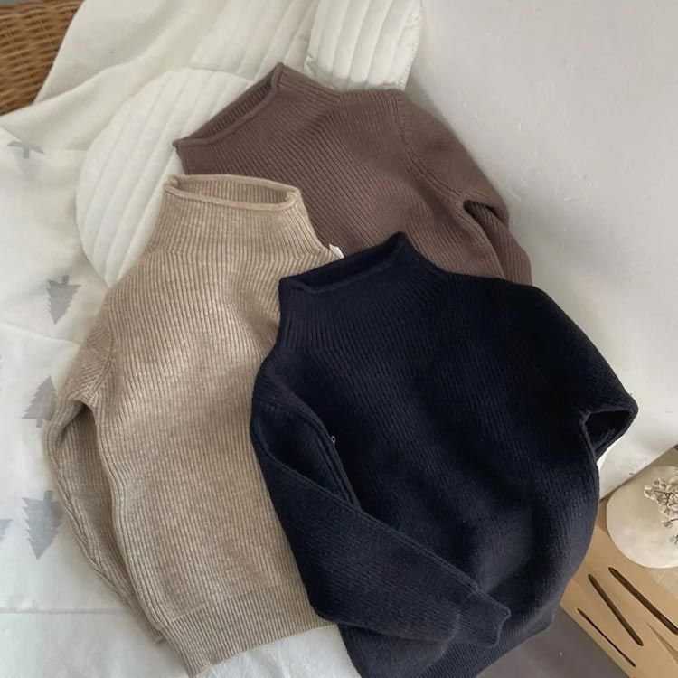 キッズ リブ ニット セーター タートルネック 無地 女の子 ガールズ カジュアル シンプル 暖かい ハイネック ニット インナー リブタートル 着心地良い 肌触りいい 長袖 セーター ジュニア 秋冬 dongdong12551