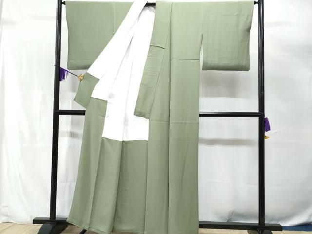 平和屋着物▽上質な色無地 単衣 花丸地紋 桑染色 三越扱い 反端付き