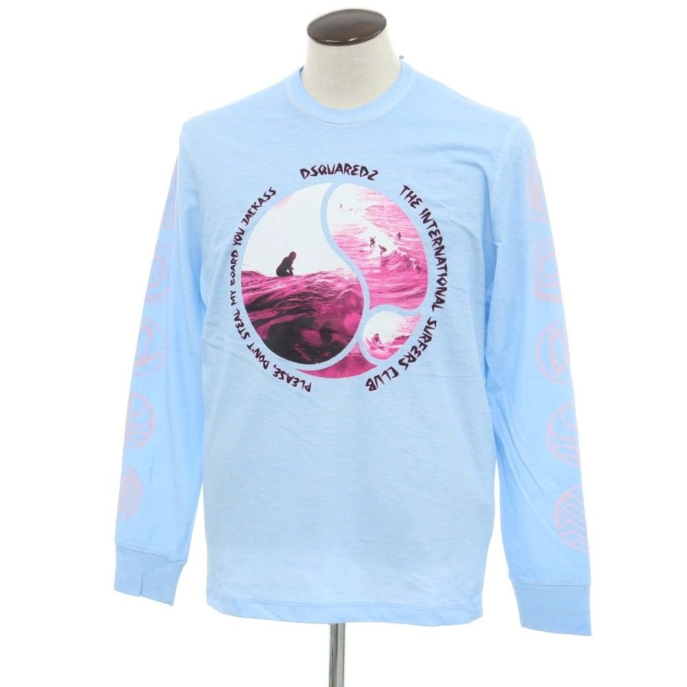アウトレット ディースクエアード DSQUARED2 コットン クルーネック 長袖Ｔシャツ ライトブルー サイズL メンズ