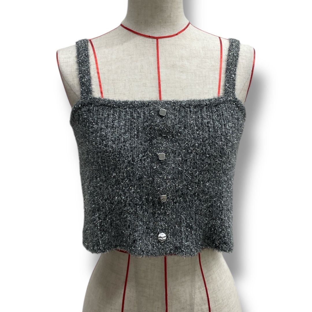 ウィルフリー willfully 24SS bustier & cardigan set アンサンブルニット ラメ ショートカーディガン 長袖 ビスチェ F グレー willfully ウィルフリー bustier & cardigan set アンサンブル
