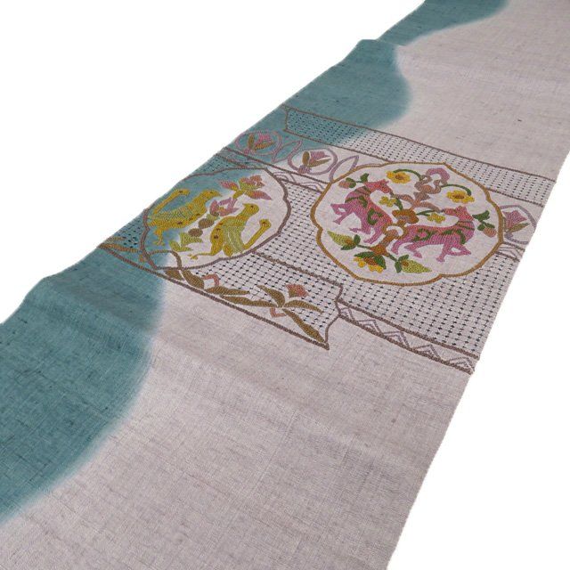 未着用　スワトウ刺繍　相良刺繍　花紋　袋帯　着物　022 a p 袋帯 中古 リサイクル 正絹 紬地 お太鼓柄 汕頭刺繍 スワトウ