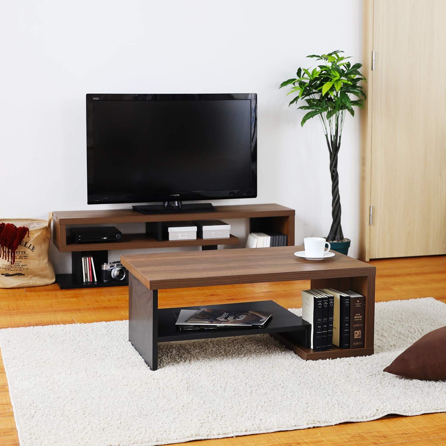 簡単組立 幅80×奥行50×高さ31.6cm 木目調 ダークブランとブラックのモダンなツートン 厚みのある天板 VRD-8050TDK ユニークで無駄のないデザイン 机 ヴォルデバ ローテーブル 白井産業 MARWIL-DEMENAGEMENTS_CH