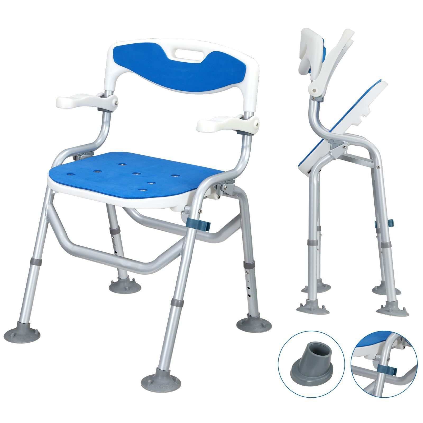 ベラクシー Beraxy シャワーチェアー 折りたたみ式 お風呂椅子 介護用品 耐荷重150KG 介護チェア 高さ4段階調節 転倒防止 バスチェア 背もたれ 肘掛け付き アルミ合金製 軽量 丈夫 大吸盤 組立簡単 入浴介護 立ち上がり補助 背もたれ