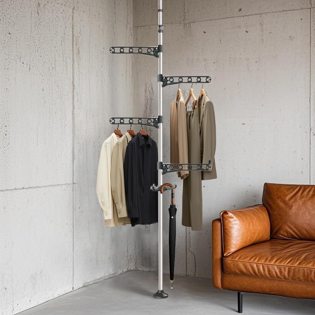 物干しポール ハンガーアーム つっぱり式 洗濯物干し 部屋干し 突っ張り式 室内物干し 突ぱり式 ランドリー 突張り式 BAOYOUNI 突っぱり式 物干しスタンド グレー