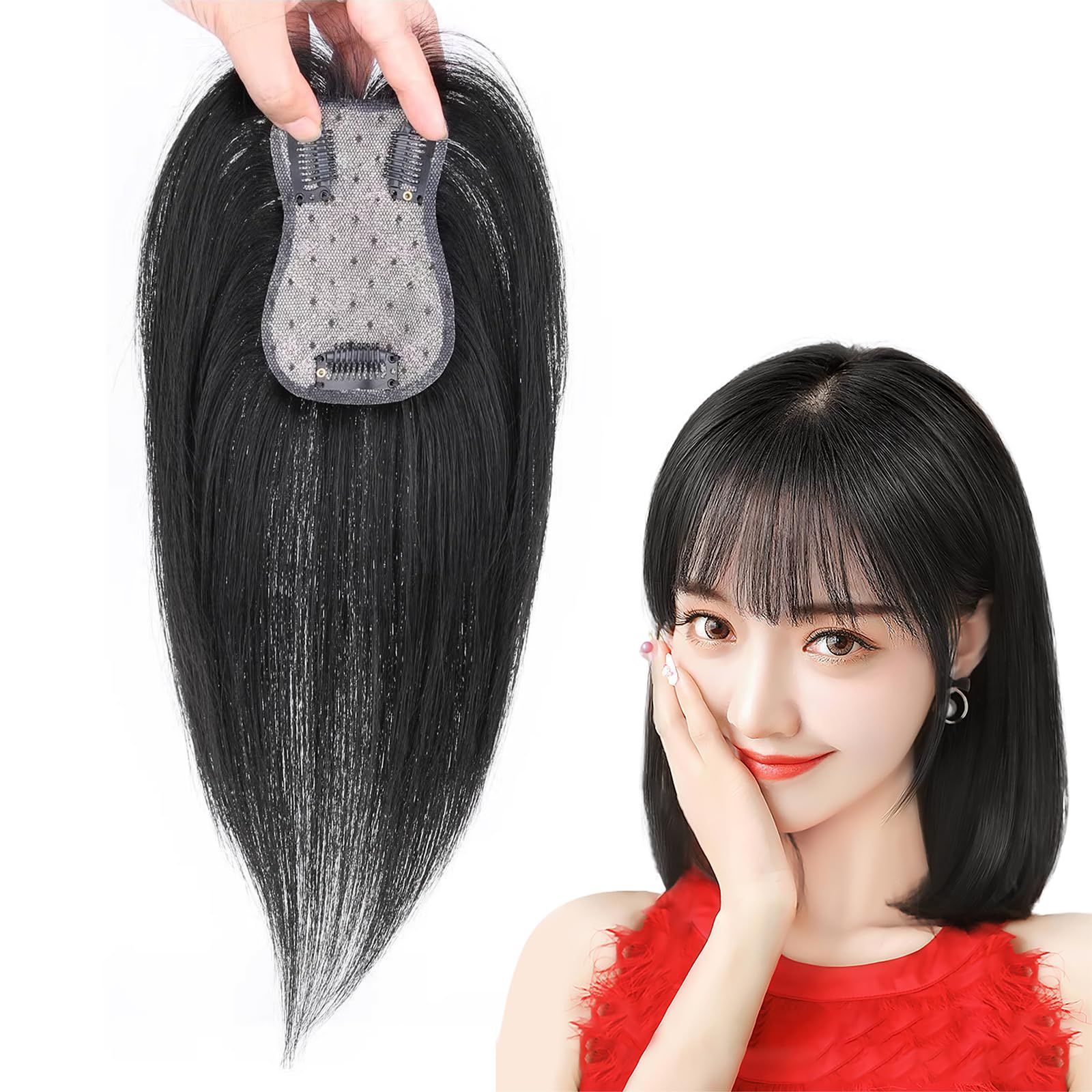 黒 頭頂部用 トップカバー 部分手植え トップヘアピース 医療用 ポイントウィッグ レディース ヘアピース人毛 … 部分ウィッグ …