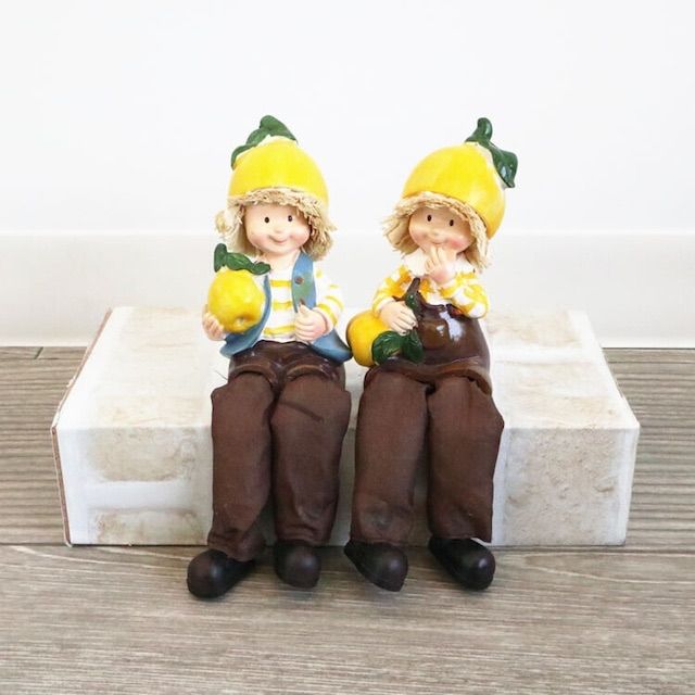 雑貨 グレープフルーツ妖精2セット お座り人形の置物 インテリア