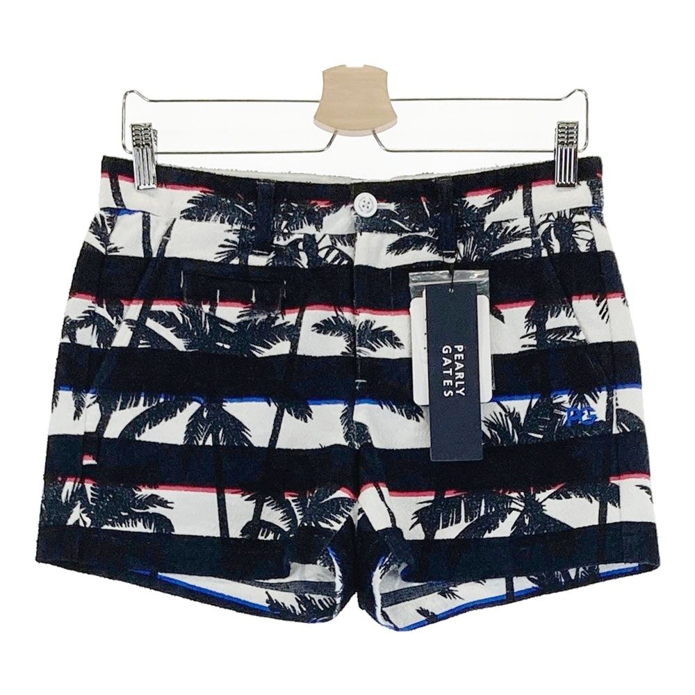 サイズ 1 PEARLY GATES パーリーゲイツ 055-1232608 ショートパンツ パイル ボーダー×ヤシの木総柄 ネイビー系 240101475258 ゴルフウェア レディース ストスト