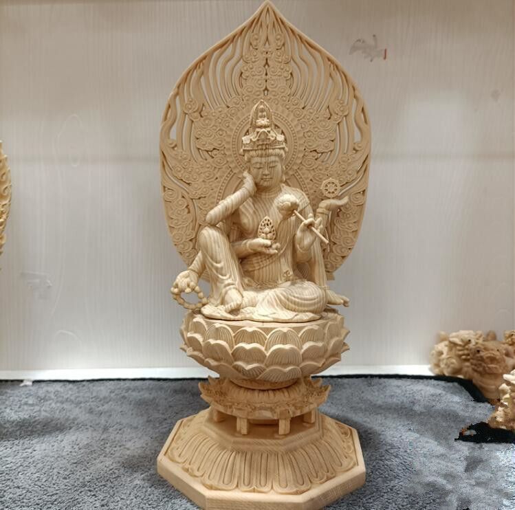 総檜材 木彫仏像 仏教美術 精密細工 仏師で仕上げ品 如意法輪王菩薩像 置物