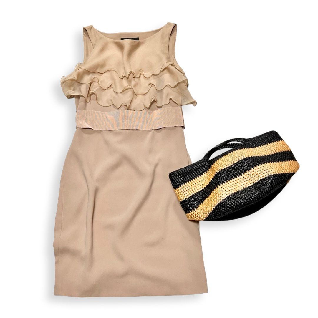 Max Mara マックスマーラ シルク 100% フリル ノースリーブ ワンピース
