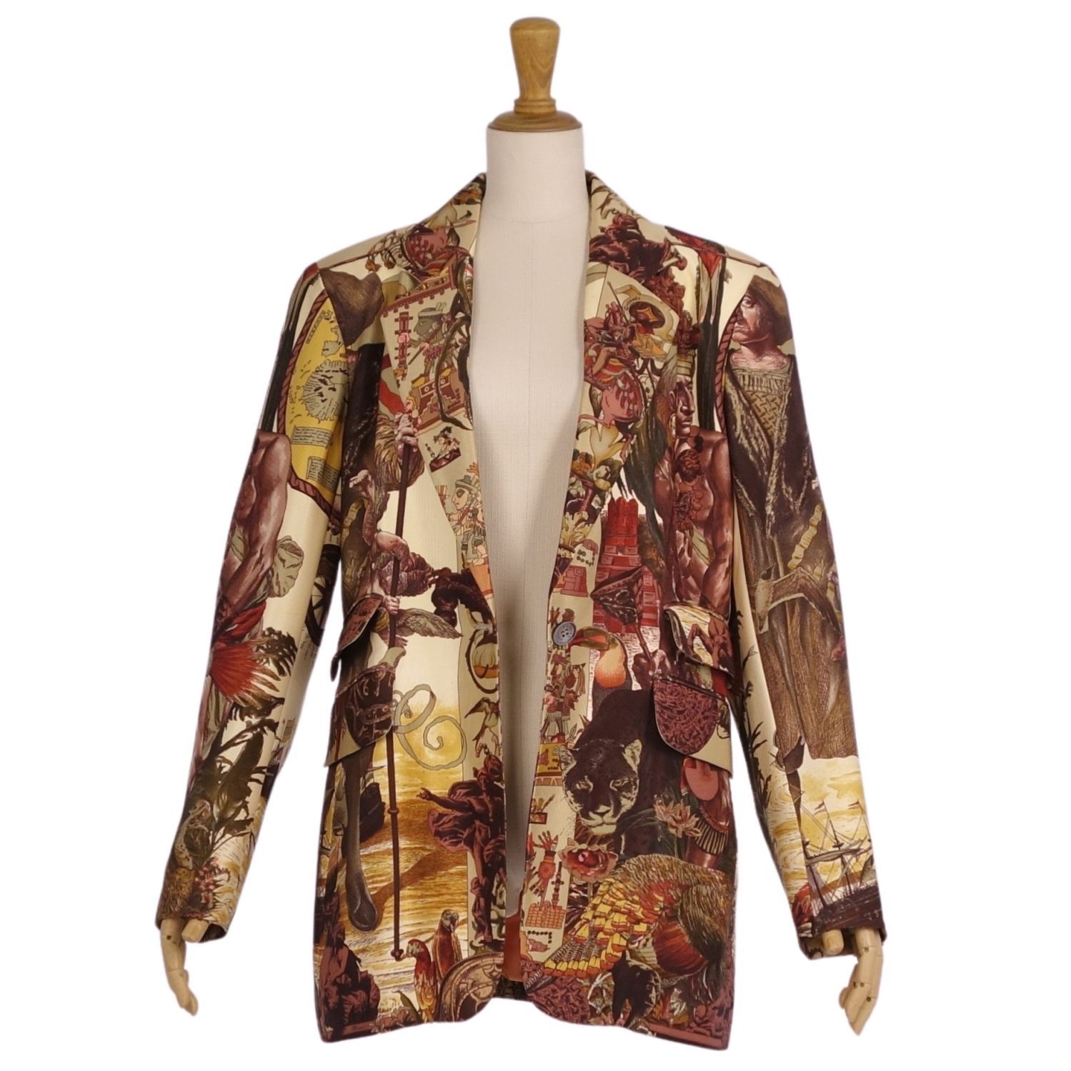 Vintage エルメス HERMES ジャケット テーラード 総柄 シルク ア