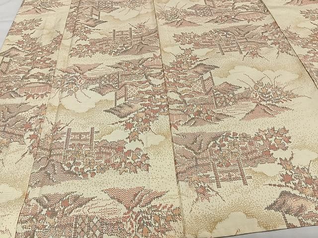 平和屋着物▽上質な紬 単衣 風景文 正絹 逸品 未使用 CAAW1385xi