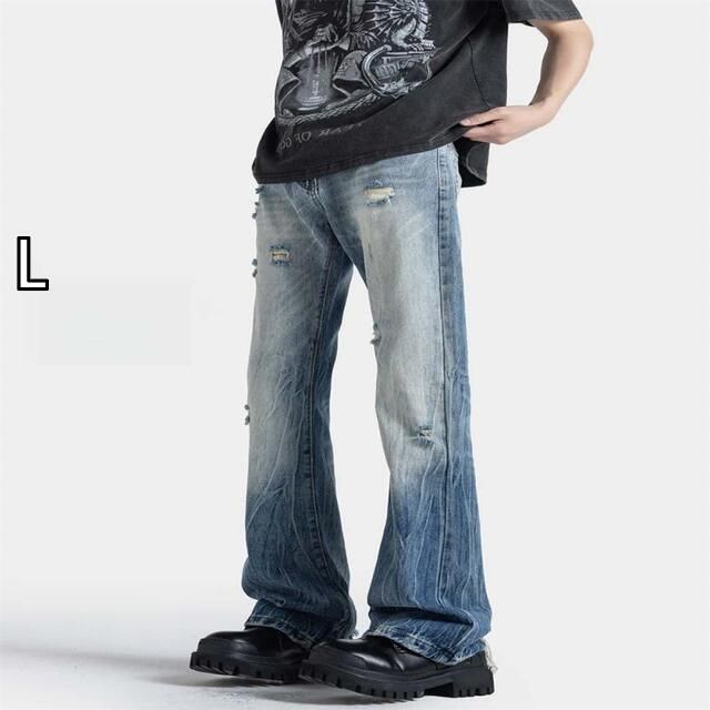 [L]春 コーデ メンズ 用 服 シンプル 大人 紳士服 アメリカン ストリート ストレート スリム ジーンズ パンツ フレアパンツ 秋  カジュアル 通勤スタイル 重ね着コーデ ゆったりシルエット 快