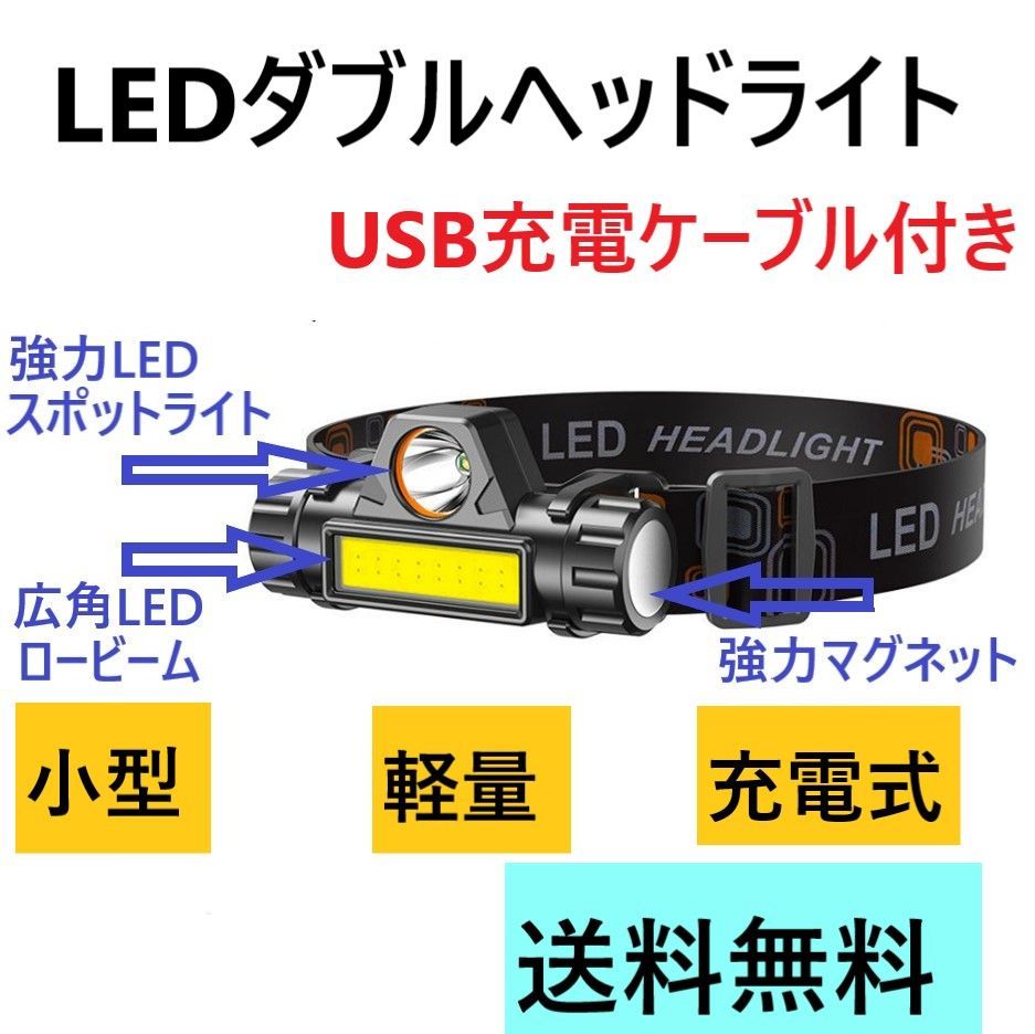 ヘッドライト USB充電式 LED 非常用 防災 アウトドア 高輝度 軽量 防水 - ライト・ランタン