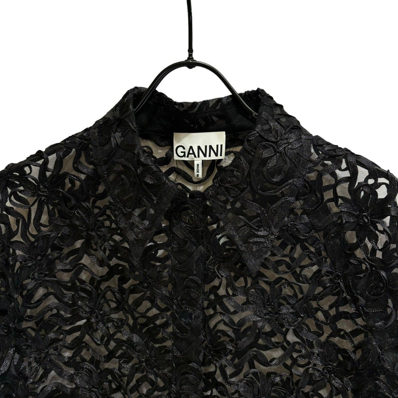 GANNI (ガニー) 24SS BLACK RIBBON TULLE RAGLAN SHIRT 24050380002210 
