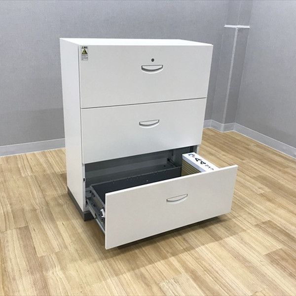 ラテラルキャビネット 3段 クウォール RW4 スチール 生興 ホワイト