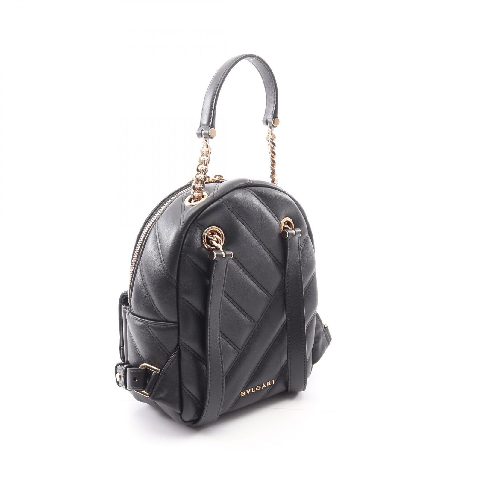 希少！ BVLGARI ブルガリ バックパック リュック キャンバス×レザー 黒 BVLGARI】ブルガリ バックパック カーフスキン パッド ロゴ