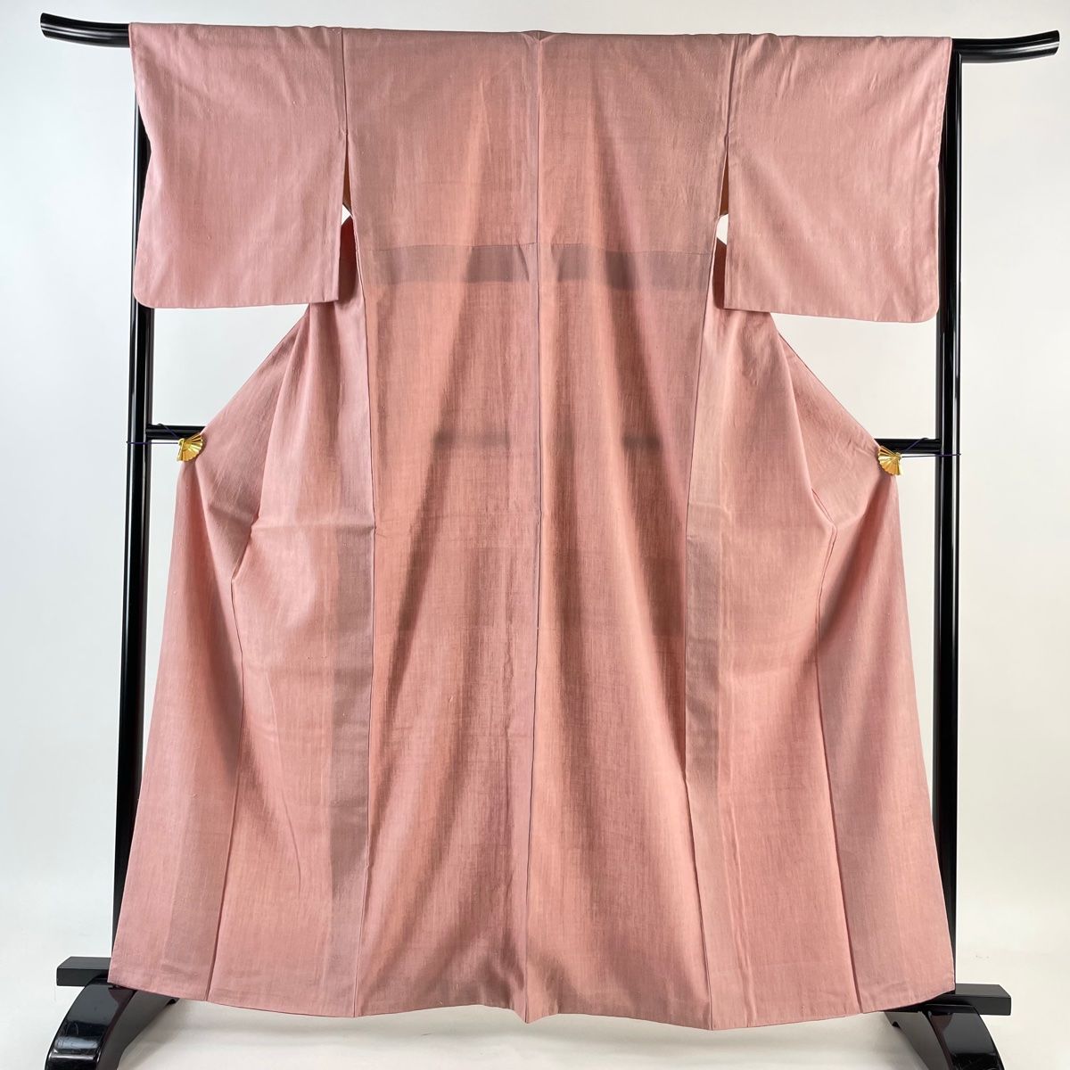 結城紬 身丈163.5cm 裄丈66.5cm M 袷 本場結城紬 証紙 ピンク 正絹 美  