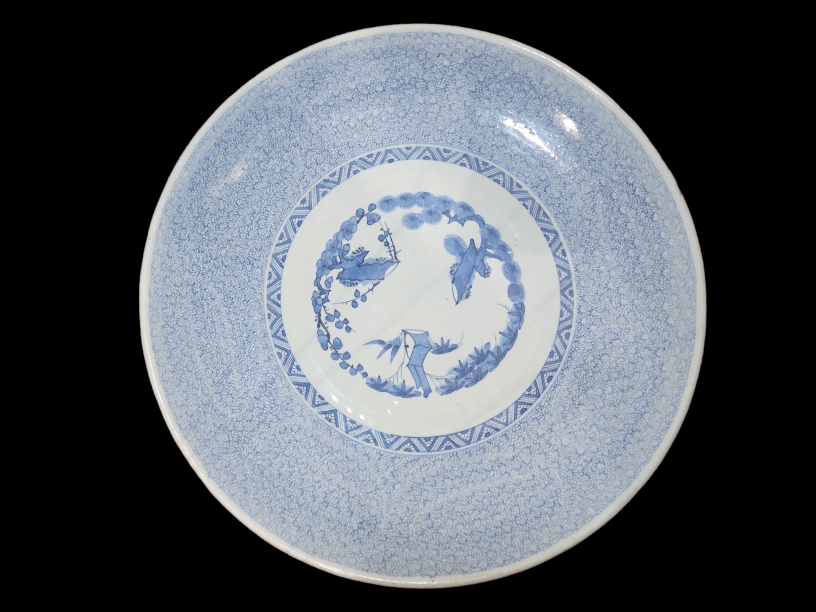 みじん唐草松竹梅文骨董大皿 古伊万里 大明成化年製 染付微塵