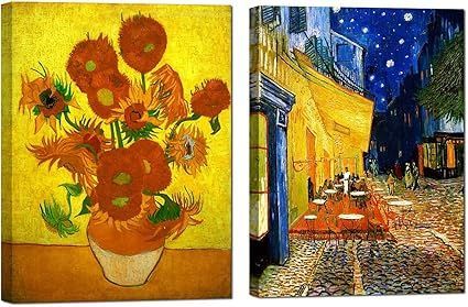 【在庫処分】ゴッホ 絵画 『 夜のカフェテラス 』 『 ひまわり 』 ポスター アートパネル インテリア セント・ファン・ゴッホ 印象派油絵 壁飾り 壁掛け インテリア ポスター 壁掛け絵画 背