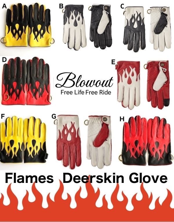 冬用 各色あり Blowout フレイムス レザーグローブ フリース 本革 皮 鹿皮 ディアスキン 手袋 ハーレー バイカー チョッパー ファイヤー ウインター 秋冬 FFCRYSTALESIA_COM