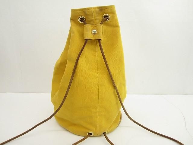 エルメス HERMES ポロション ミミル PM 巾着ショルダーバッグ リュック キャンバス レザー イエロー 鞄