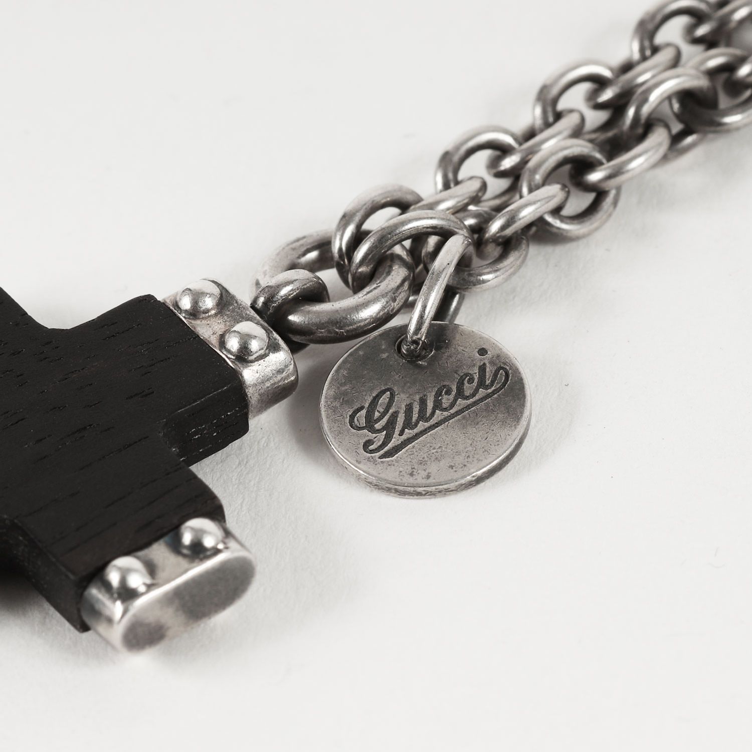 GUCCI グッチ クロスモチーフ ウッド エボニー チェーン ネックレス