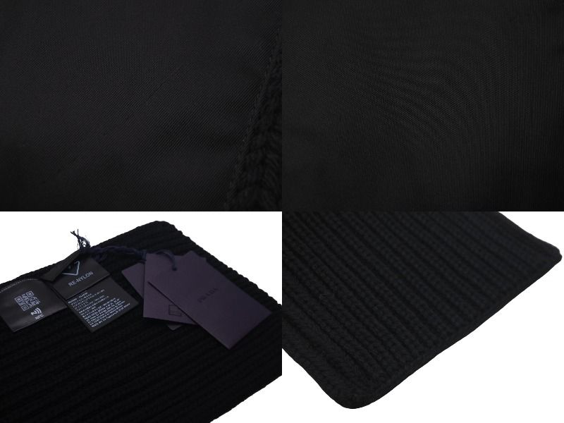 新品同様 PRADA プラダ マフラー リナイロン トライアングルロゴ ブラック ウール UMS354 中古 57316 新品同様 PRADA プラダ マフラー リナイロン トライアングルロゴ