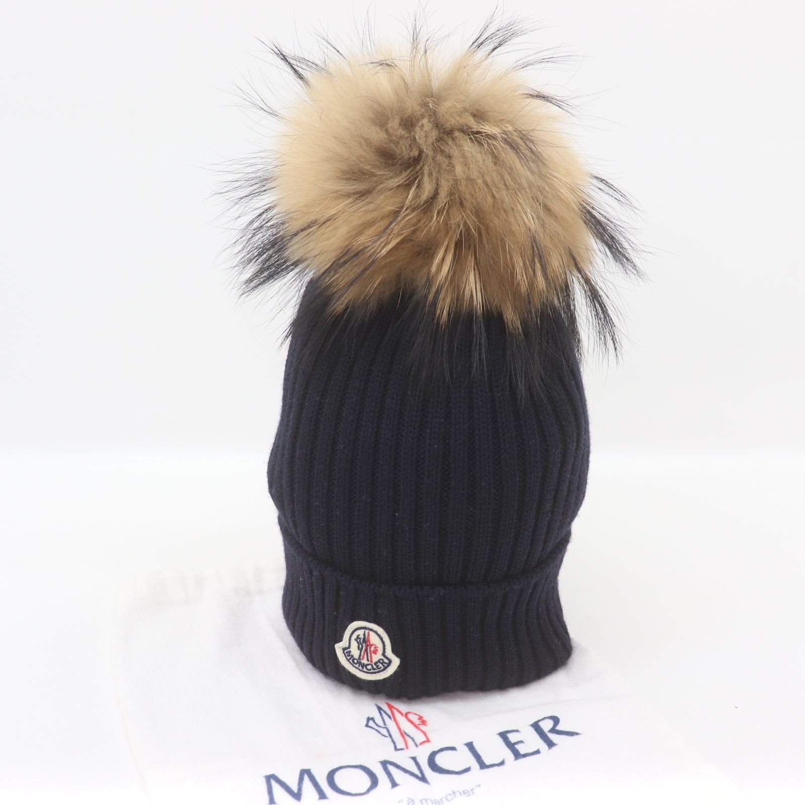 【値下中】モンクレール ブラックニット帽 ファー付き 楽天市場】モンクレール MONCLER レディース 帽子 ニット