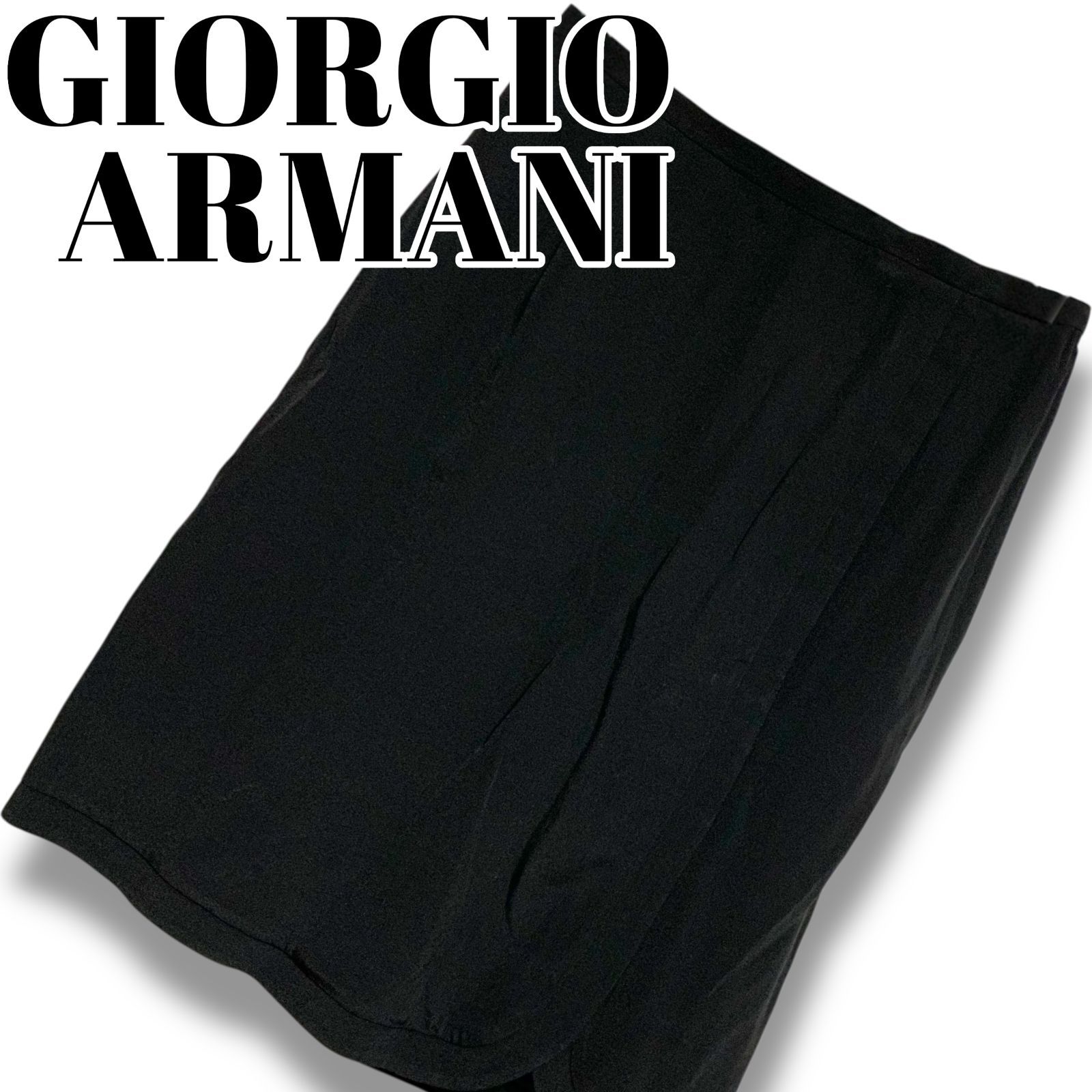 GIORGIO ARMANI ジョルジオアルマーニ ブラック ラップスカート ミディアムスカート アセテート混 イタリア製 38 Mサイズ相当 素材 レディース エレガント 上品 ラグジュアリー おしゃれ 大人 001141H