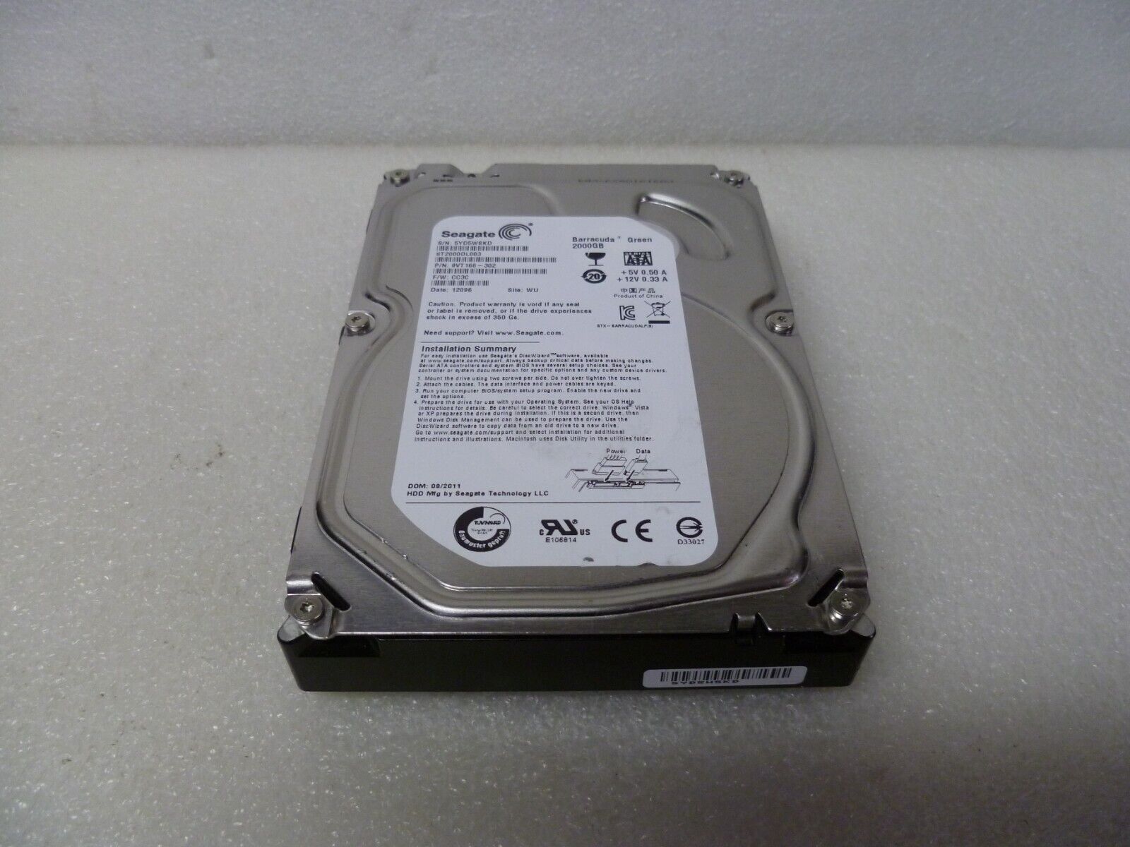 SEAGATE ST2000DL003 2TB SATA ハードドライブ P/N:9VT166-302 F/W:CC3C
