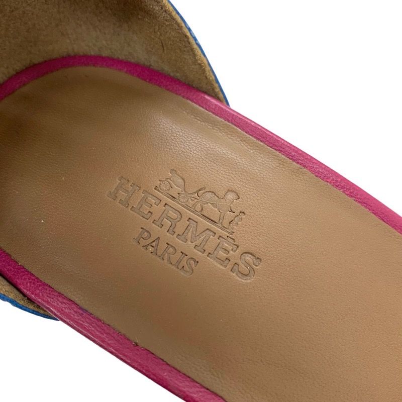 エルメス HERMES イネス サンダル 靴 シューズ レザー ブルー ピンク  