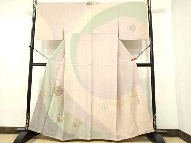 平和屋着物●訪問着　本場染大島紬　総刺繍　雪輪吉祥花文　金糸　正絹　逸品　CAAU1643yc 平和屋着物○訪問着 本場染大島紬 総刺繍 雪輪吉祥花文 金糸