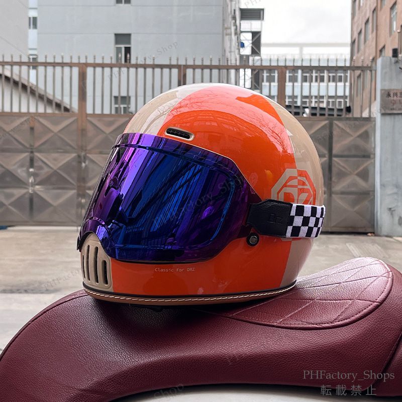 レトロヘルメット クラシック フルフェイスヘルメット ゴーグルが付き バイクヘルメット DOT認定 耐久性 安全性 通気性 男女兼用 オレンジ＆ベージュ A172