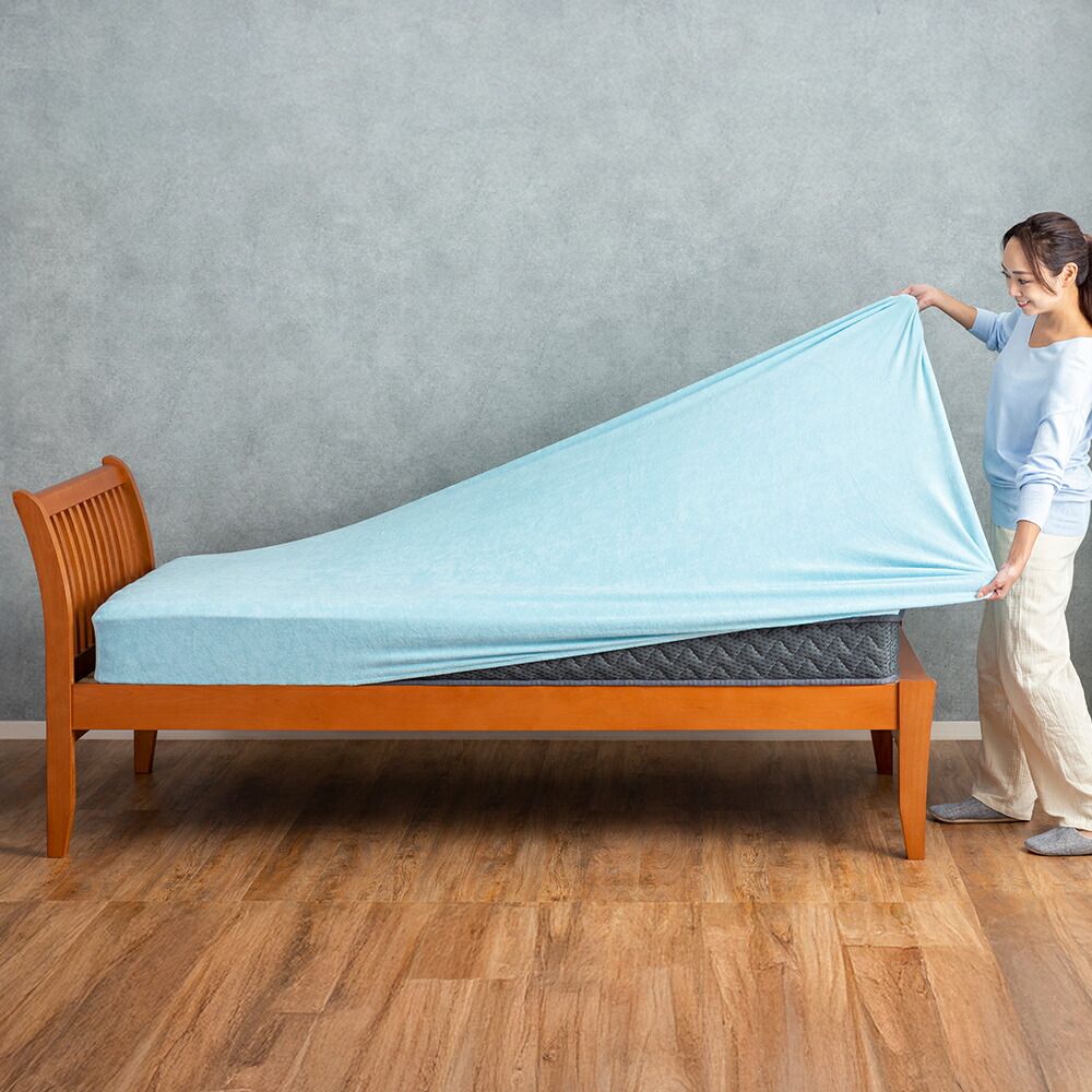 綿 やわらかタオル地のびのびシーツ セミダブル ボックスシーツ 敷きパッド 一体型 タオル素材 全周ゴム 洗える 簡単着脱 ベッド 寝具 オールシーズン 中わた入り ズレない