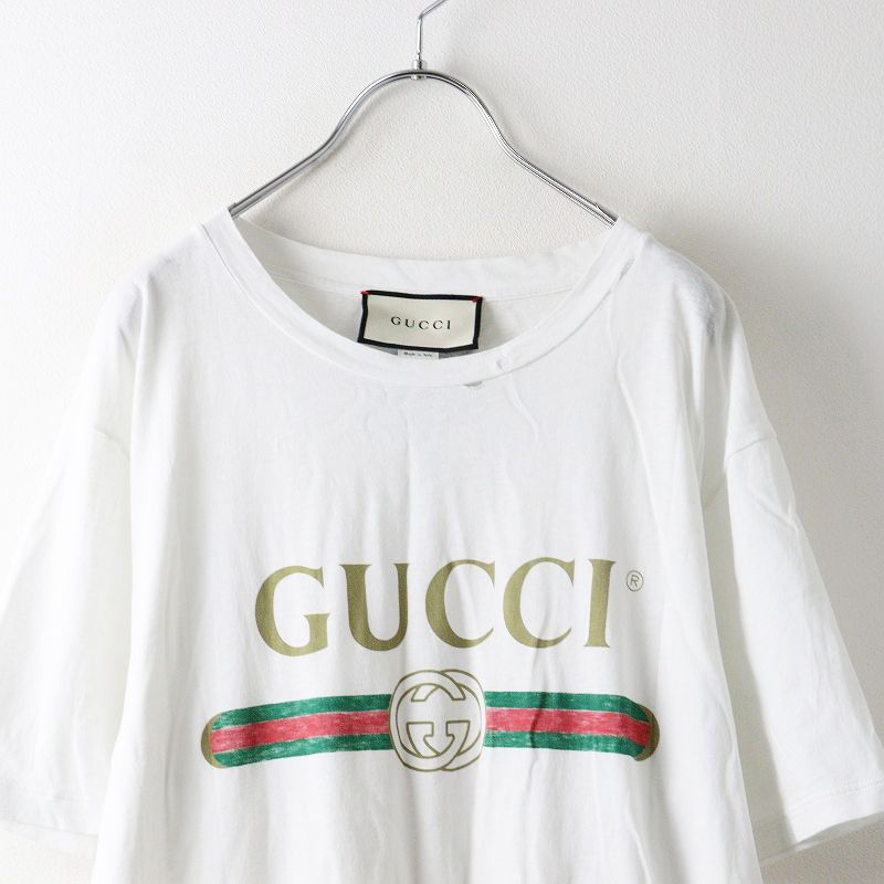 JPタグ グッチ GUCCI ロゴ オーバーサイズ ダメージ加工 Tシャツ XS 
