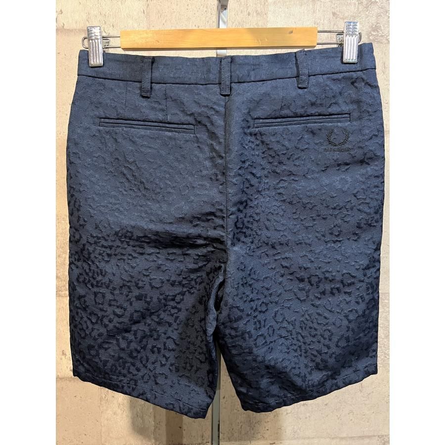 【ラフシモンズ×フレッドペリー】ハーフパンツ　ショーツ　豹柄　総柄　ネイビー ラフシモンズ×フレッドペリー】ハーフパンツ ショーツ 豹柄 総柄