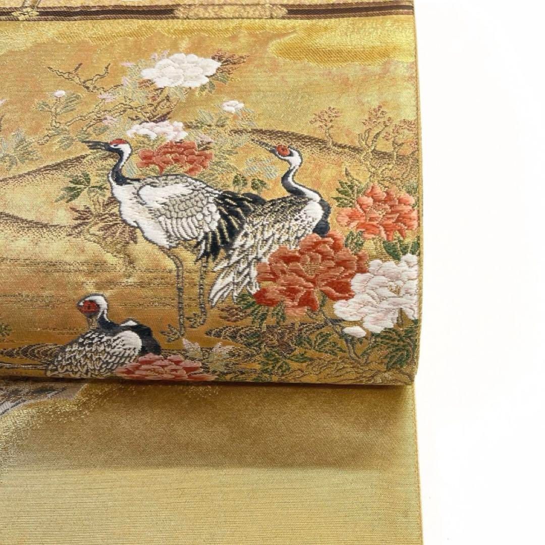 丸帯】アンティーク全通 金糸 鶴 松 鼓 御所車 幅31.0㎝ 7E-025