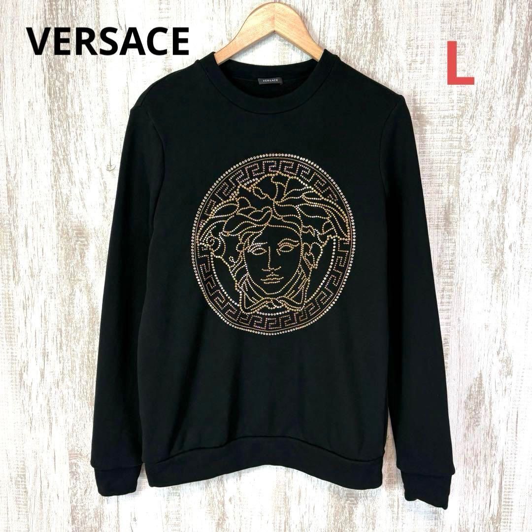 VERSACE ヴェルサーチ ヴェルサーチェ ストーン ゴールド メドゥーサ ビッグロゴ トレーナー プルオーバー ブラック