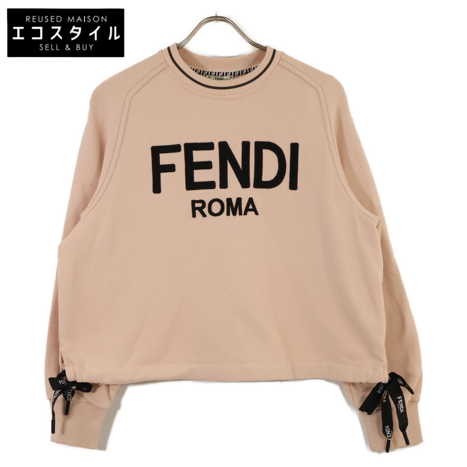 FENDI フェンディ FS7102 AC6A 20年製 ピンク サイドリボン ロゴスウェットシャツ M