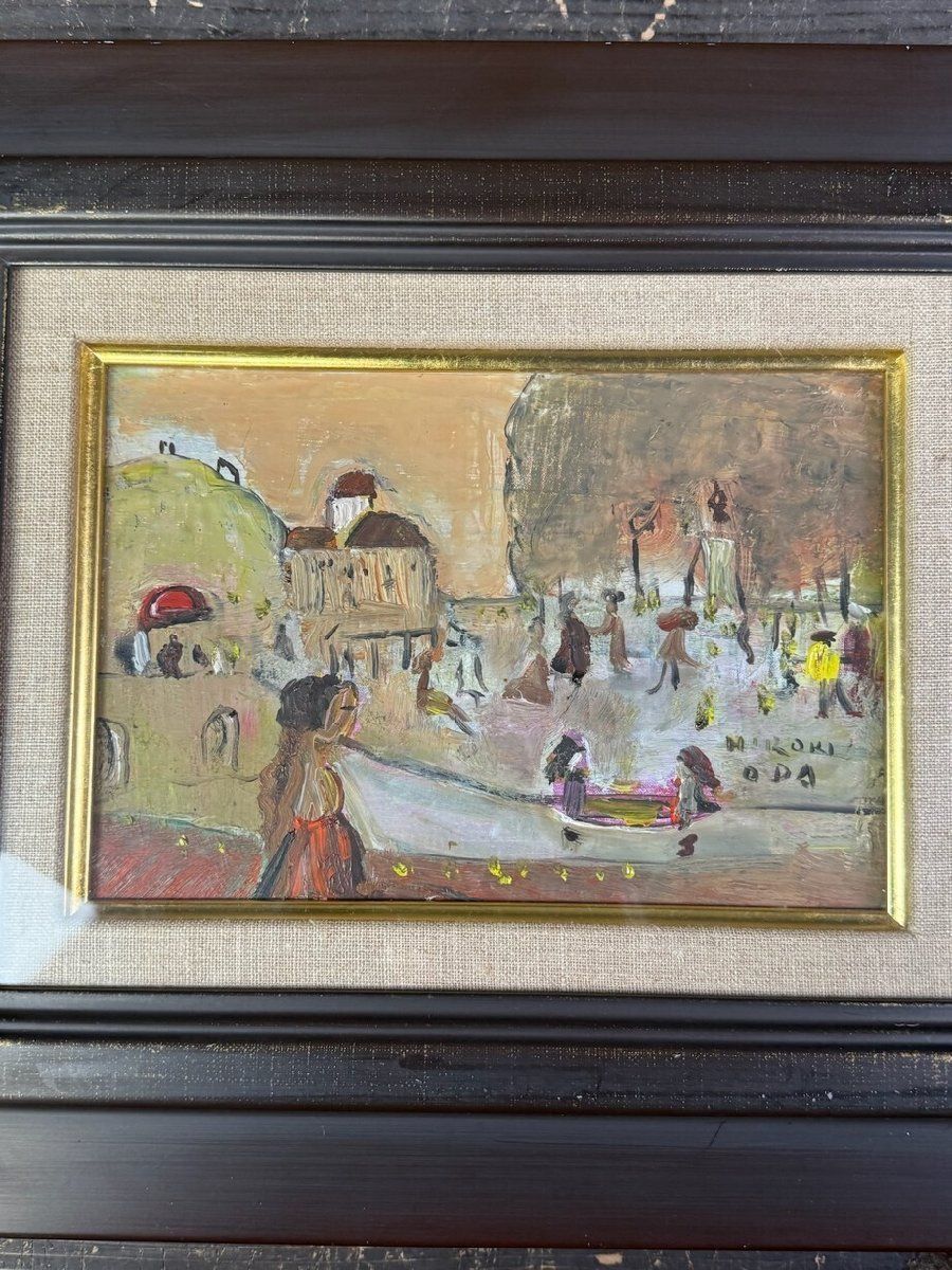 2809 織田広喜 レストランのある風景 額装 SM 油絵 美術品 絵画/M4 2809 織田広喜 レストランのある風景 額装 SM 油絵 美術品 絵画/M4