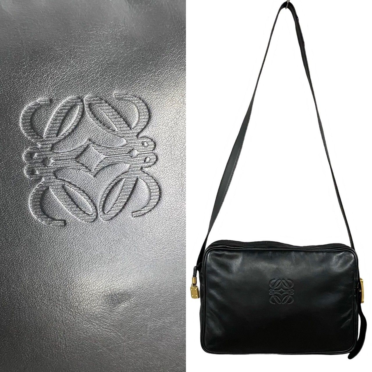 極 美品 LOEWE ロエベ ヴィンテージ アナグラム ロゴ レザー 本革