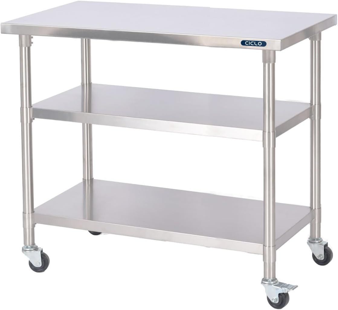 ブラックフライデー10～20％オフ ステンレス 作業台 業務用 調理台キャスター付き 3段タイプ W 100×H 80×D 45 cm ステンレス調理台 業務用キッチン 調理作業台 厨房作業台 作業テーブル kot 3 ca-10045 MC