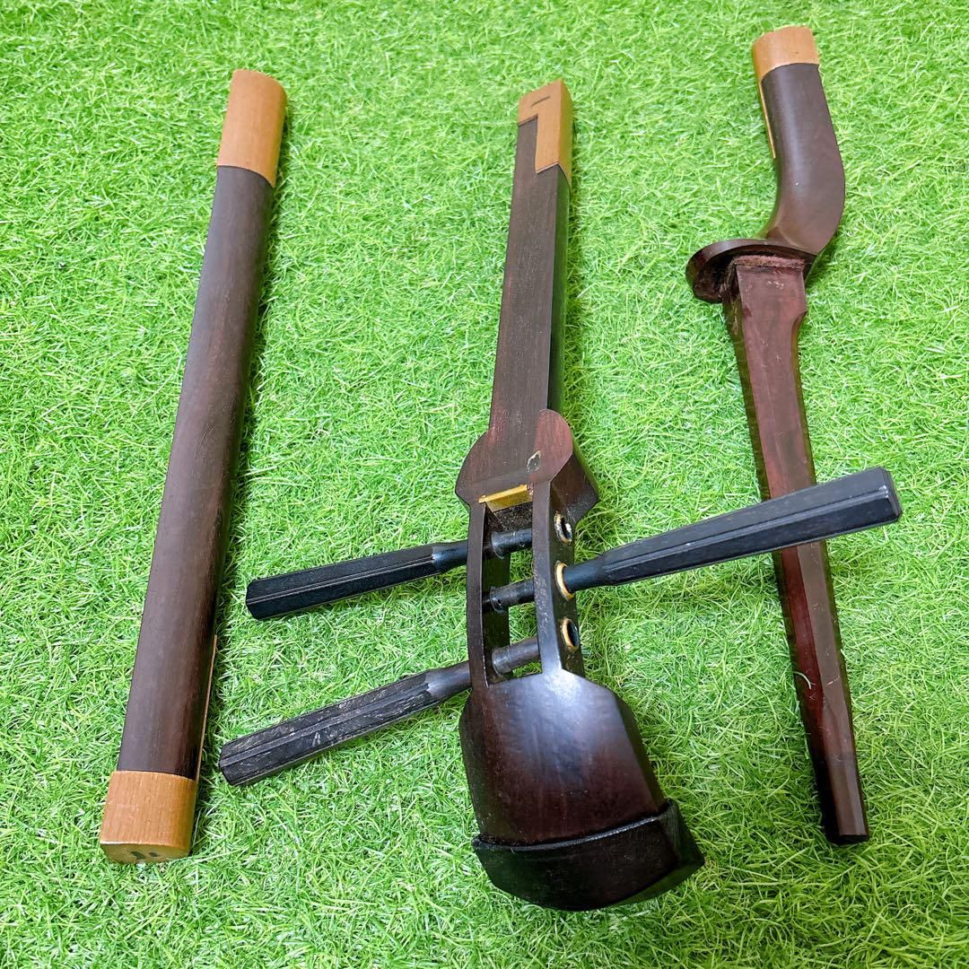 現状品 胴ヤブレあり K18刻印 三味線 綾杉胴 三ツ折 弦楽器 和