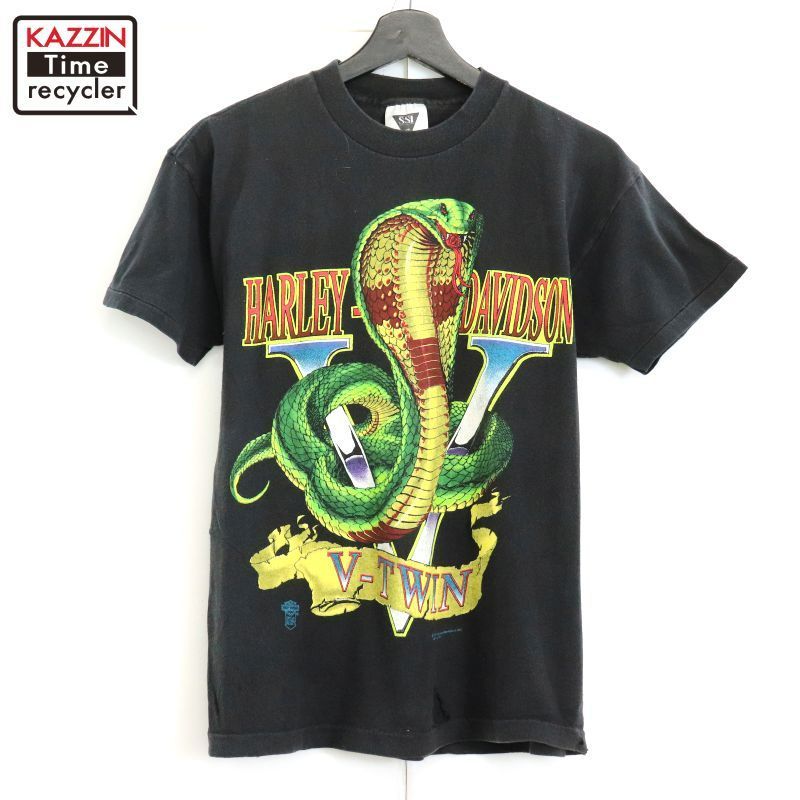 90s HARLEY DAVIDSON SSI スネーク ヘビ アニマル バイカー 半袖Ｔシャツ メンズ 表記Mサイズ