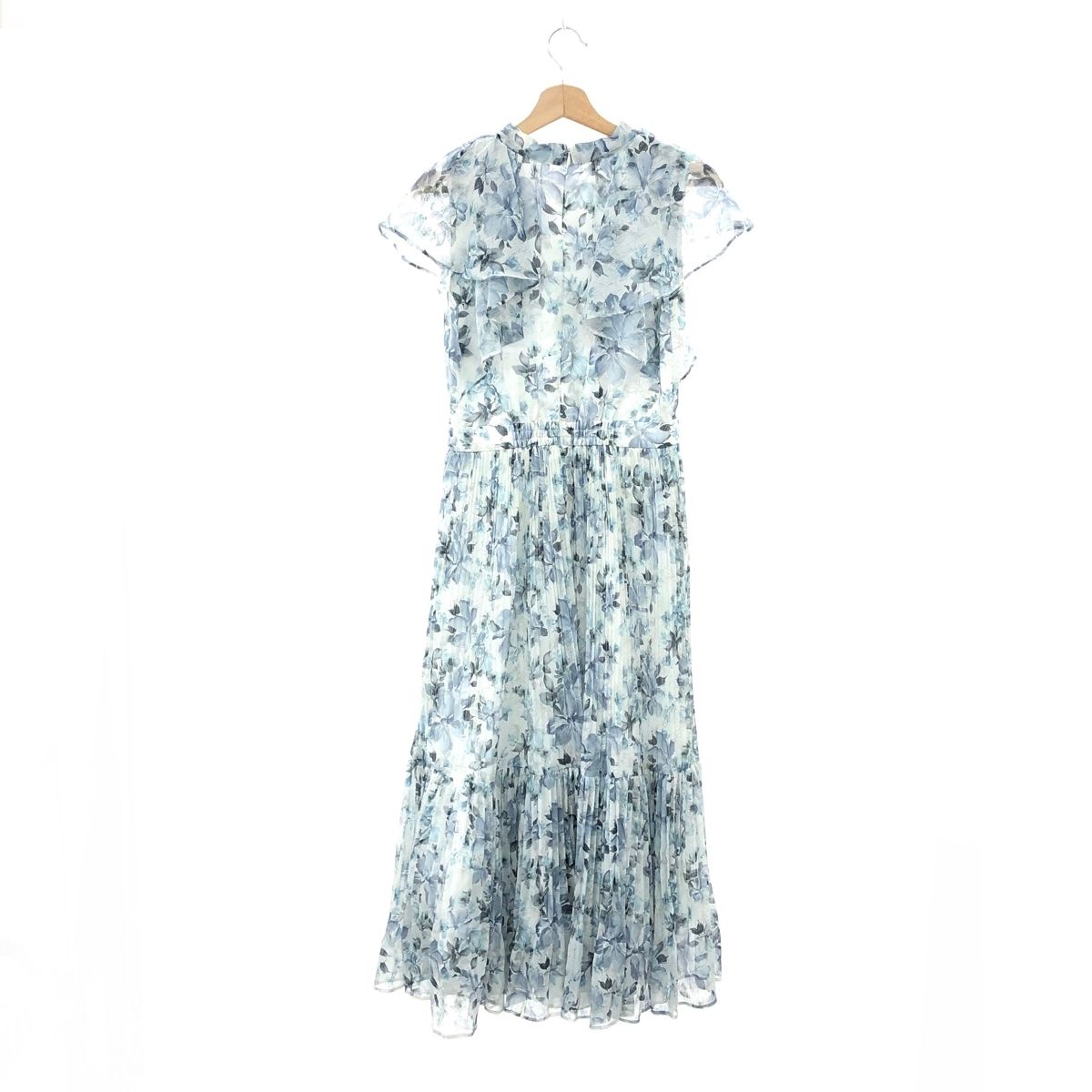 極美品　JUSGLITTY ノースリボウタイプリーツワンピース　M 2 ブルー JUSGLITTY ジャスグリッティー 23SS 花柄ボウタイプリーツワンピース