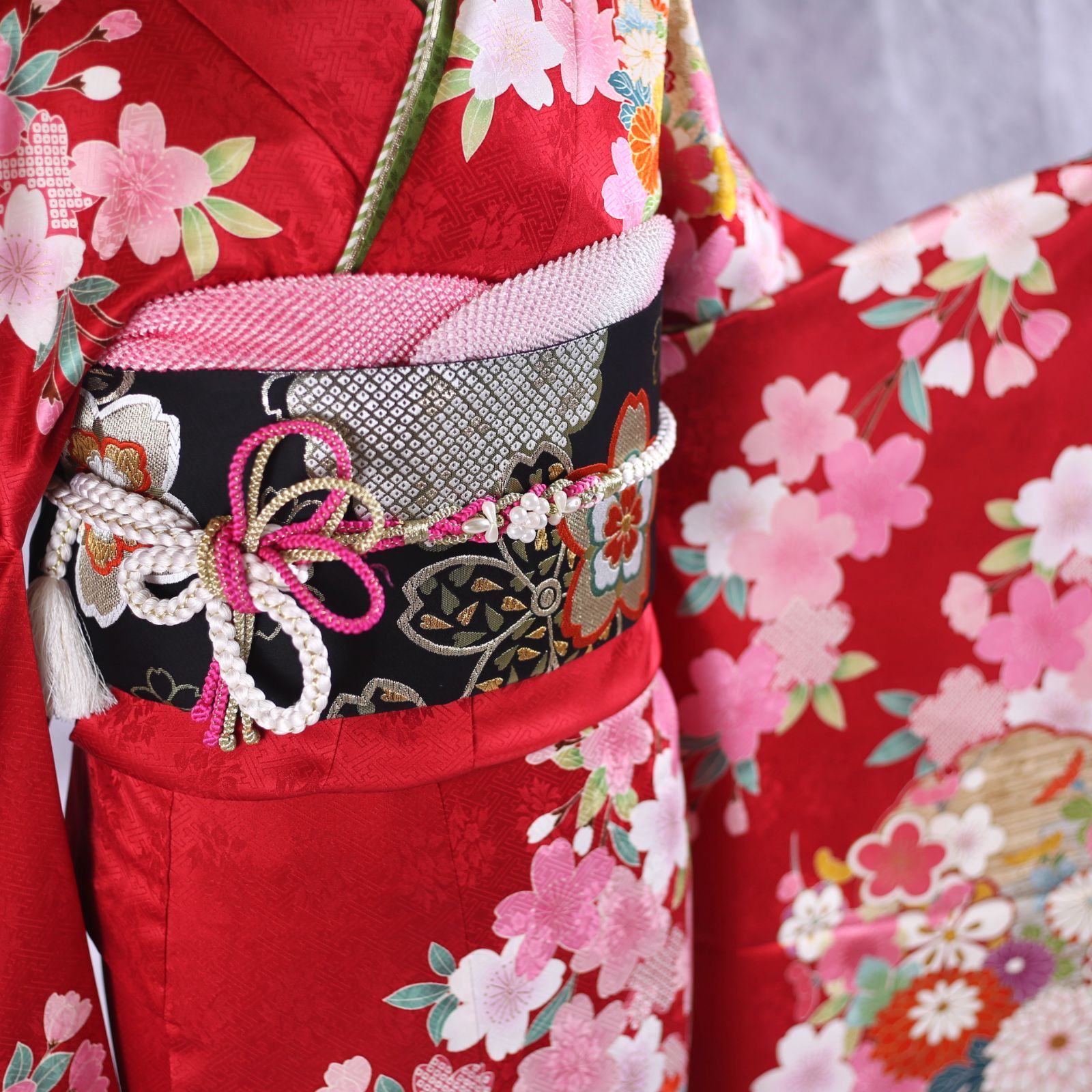 振袖フルセット 振袖セット 振袖 Lサイズ 中古 赤×古典 美品 成人式