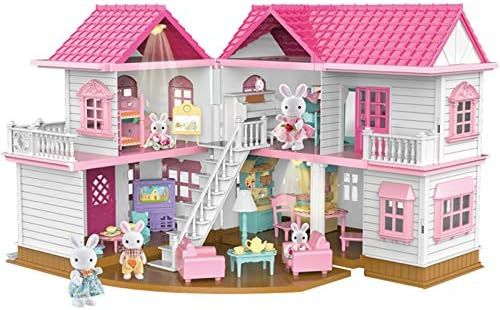 [新品※未使用] ドールハウス 子供の子供の誕生日プレゼントのための人形の家の3 dパズルの家モデル 友達や家族へのプレゼント (色 : Pink， Size : 47×41×35 cm)