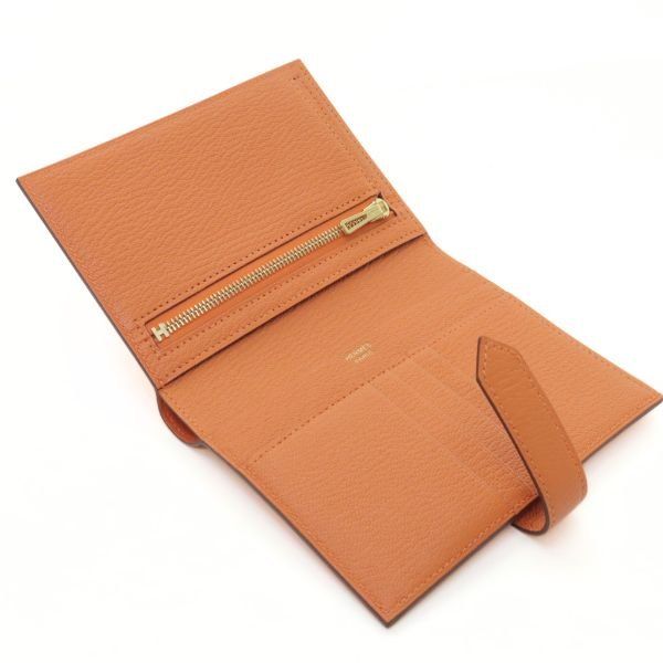 HERMES ベアン コンパクト シェーブル □K刻印 オレンジ 財布 HERMES ベアン コンパクト シェーブル □K刻印 オレンジ 財布