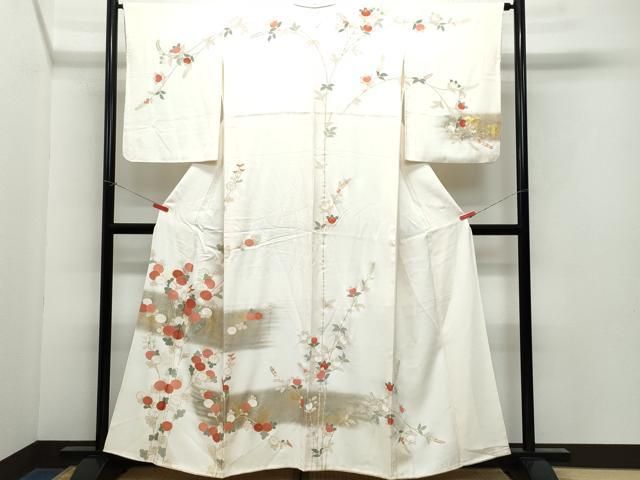 正絹　紗紬　訪問着　手描き 平和屋着物□訪問着 紬地 手描き 枝花文 正絹 逸品 BAAU7408gt 平和