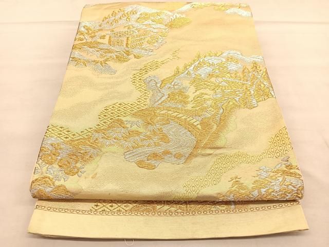 平和屋着物○六通柄袋帯 唐織 花筏文 金糸 正絹 逸品 CAAU9526hy